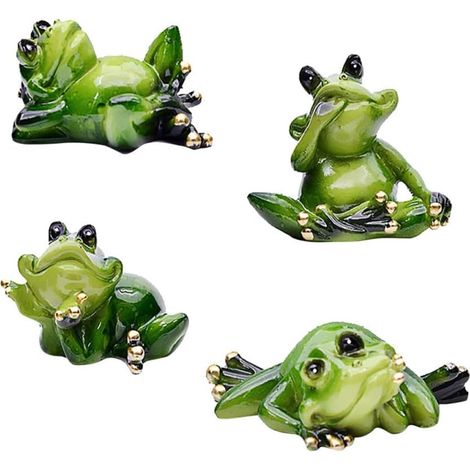 4 Stück Froschstatue aus grünem Kunstharz Kleine