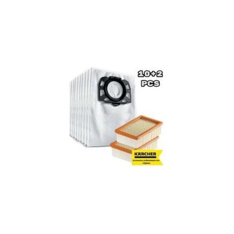 Convient pour Kärcher WD 4, WD 5, WD 6, WD 4290 / 5200 M / 5300 M / 5600 MP Sac filtre à peluches + filtre plat plissé (pack de 10+2) (1/4)
