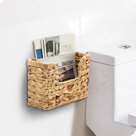 Organiseur mural en jacinthe d'eau naturelle tissé main. Panier de rangement pour magazines et documents, pour maison et bureau. (1/4)