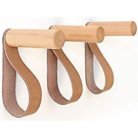 Wandhaken aus Leder und Holz, Wandgarderobe zum Aufhängen von Taschen, Handtüchern und Mänteln, skandinavisches Dekor (3er-Set) (1/4)