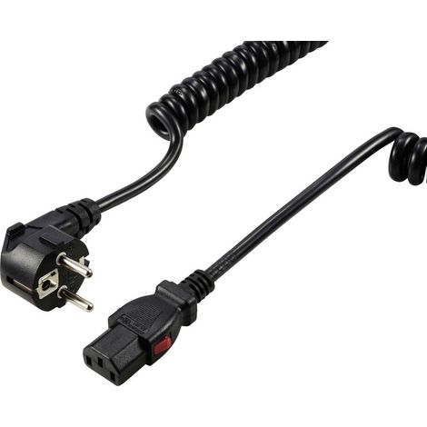 Cavo IEC Sygonix SY-6733074 Nero 3 m bloccabile, Cavo a spirale