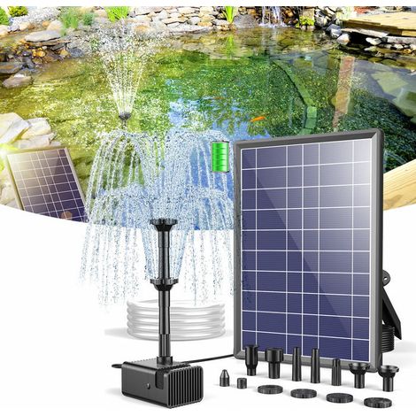 POPOSOAP Fontaine solaire 8W, pompe solaire bassin avec batterie 3600mAh, protection manque d’eau pour bain d’oiseaux & jardin