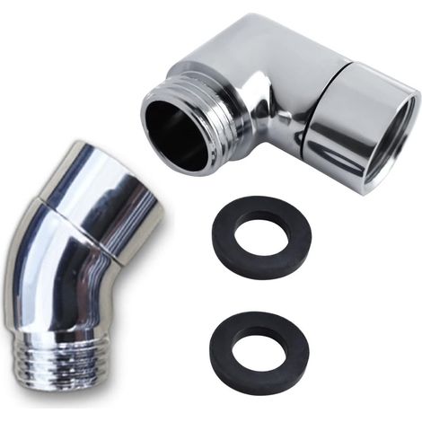 Coude pour kit de douche 90° et 135° avec rondelle 1/2" pour raccord de filtre de douche (argenté) (1/5)