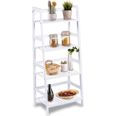 Bibliothèque Étagère 4 étagères en Bois de Bambou Design Moderne pour Salon, Maison, Bureau, Dimensions 116 x 48 x 32 cm Bambou (Blanc) (1/5)