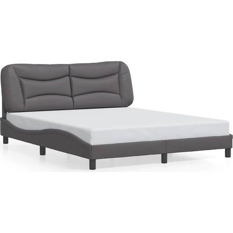 Lit double  Lit adulte  Cadre de lit sans matelas Hvar gris 160x200 cm similicuir (1/5)