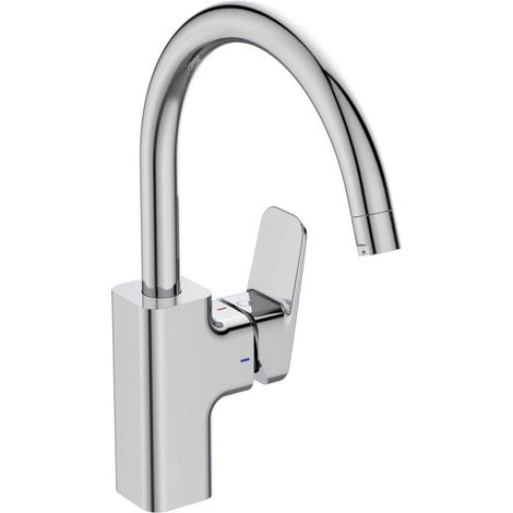 Ideal Standard - Ceraplan, Miscelatore monocomando per lavello da cucina, Bocca alta tubolare curva orientabile, Cromato (1/5)