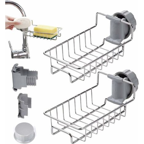 royaluxe - Porte-éponge pour Robinet de Cuisine, 2 Pièces Support de Rangement de Robinet en Acier Inoxydable (1/5)