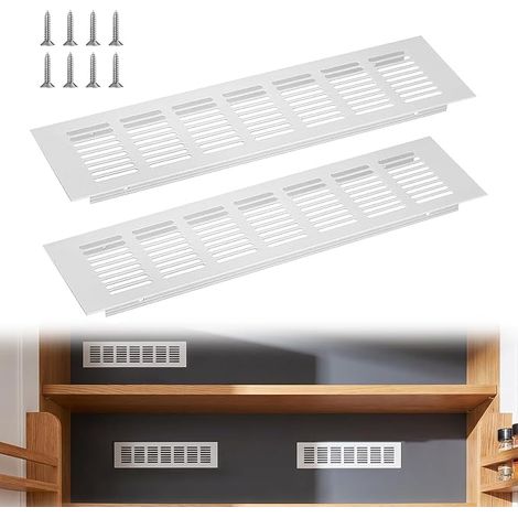 Rectangular Ventilation Grille White Aluminium Anti Humidity Anti Odour Easy to Install for Furniture, Kitchen, Bathroom, Cupboard (1/5)