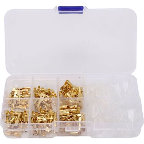 [NEVER USED] Set of 135 cold-pressed gold male and female lugs, cold-crimp terminal kit 2.8, 4.8, 6.3 mm
