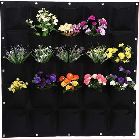 Sac à Plantes Mural,25 Poches Sac de Plantation Vertical Pot de Fleurs Mural Suspendue Récipient de Culture en Feutre pour Jardin Décoration, Intérieur et Extérieur