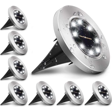8 Pack Lampe Solaire Extérieur, Lumière Solaire pour Jardin au Sol, étanche IP65 éclairage 8 LEDs Blanc Froid 6000K Lampe Solaire Spot Encastrable pour Chemin Terrasse Cour Allée [Classe énergétique A (1/5)