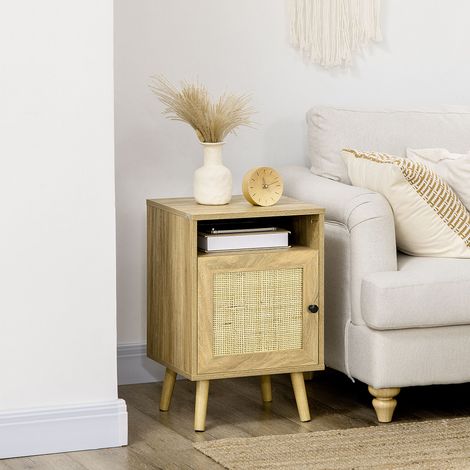 Table de chevet avec porte en filet, table d'appoint pour chambre ou salon, 39 x 35 x 60 cm, bois naturel (1/5)