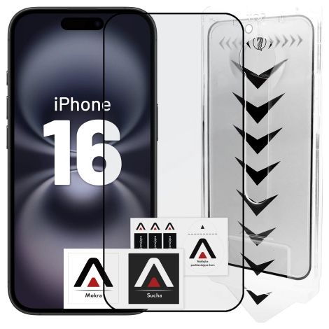 Pellicola protettiva in vetro temperato 9H Alogy EasyShield™️ per Apple iPhone 16 con cornice di montaggio. (1/4)