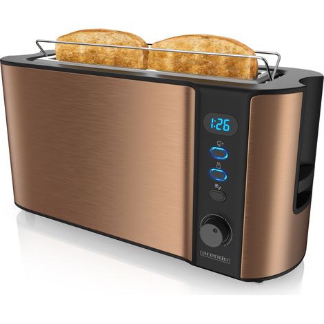 Arendo Toaster Langschlitz für 2 Scheiben, 1000 W, Brötchenaufsatz, Wärmeisoliert, Display, Kupfer (1/5)