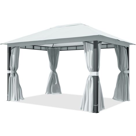 TOOLPORT Gartenpavillon 3x4 m, Alu-Pfosten, Dachplane ca. 220 g/m², grau - mit Seitenteilen und Moskitonetzen (1/5)