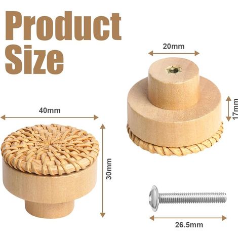 40 mm Möbelknöpfe aus Rattanholz, Möbelgriffe, Schranktürknöpfe, Schubladengriffe, für die Inneneinrichtung, Schränke, Kleiderschränke, Schubladen, Küchenschränke