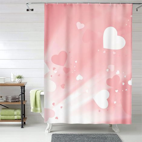 Rideau de douche cœurs rouges et roses doux, tissu imperméable, 90x180 cm (1/5)