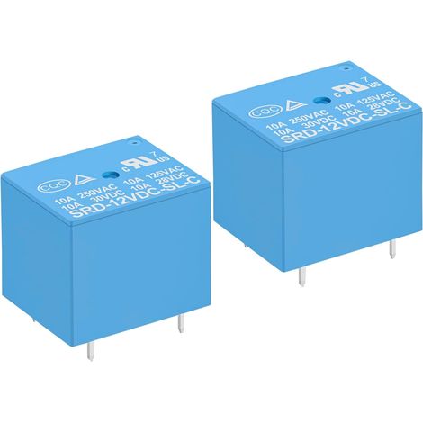 Relais pour circuit imprimé, SRD-12VDC-SL-C, bobine DC 12V, commutateur alternatif (SPDT), 10A 250 VAC, connexions 5 bornes, lot de 2 unités (1/5)