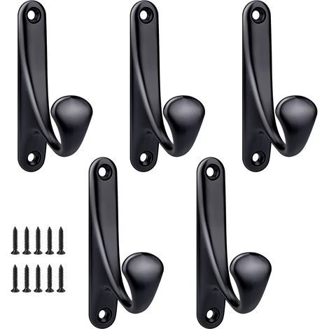 Black - 5 Pcs 86x47mm, Screw-in Wall Coat Hook, Minimalist Heavy Duty Zinc Alloy Wall Hook Coat Hook for Door Entryway Bedroom Bathroom Multi-Purpose Hooks Screws Included (1/5)