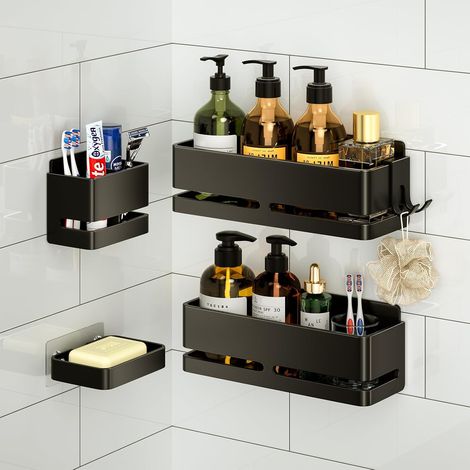 Etagere Salle, 4PCS, Accessoire Salle de Bain Antirouille，Noir (1/5)