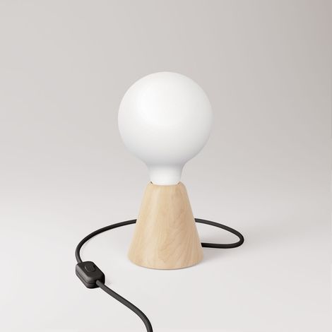 Lampada da tavolo con base in ontano e lampadina a effetto porcellana (1/4)