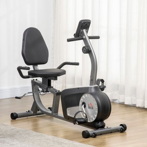 Bicicleta estática reclinada, monitor LCD, resistencia de 8 niveles, ABS y acero, negro y gris (1/5)
