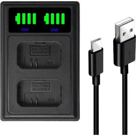 Double Chargeur de Batterie pour NP-FW50 Chargeur À Deux Emplacements pour Appareil Photo Caméra A6000/A6500/A6400/A7/A7II/A7RII/A7SII/A7S avec Plusieurs Ports De Charge (1/5)