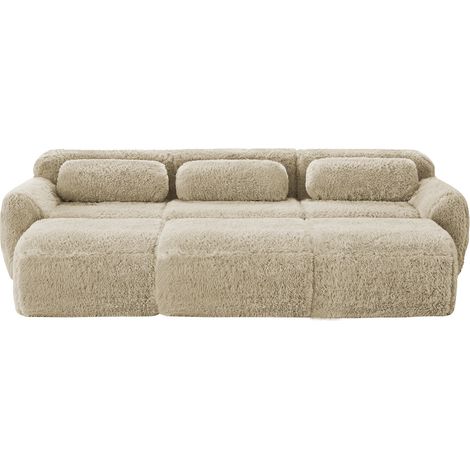 Sofá modular nube de 3 plazas con 3 otomanas, tejido de felpa suave, color beige claro, HOMVRA (1/5)