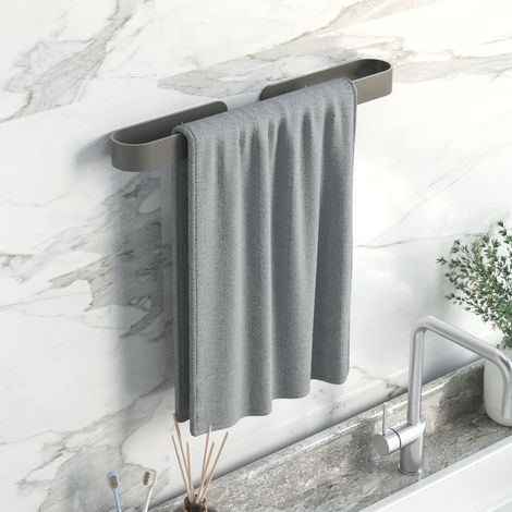 Porte-serviettes de salle de bain, gris, sans perçage, règle de serviette, autocollant, en aluminium, porte-serviettes de bain, porte-serviettes d'invités, pour cuisine, inoxydable, 40 cm (1/5)
