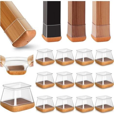 20pcs Square Silicone Chair Leg Protectors, Chair Pads, Transparent Silicone Floor Protectors for Hardwood Floors, for Chair Legs with Wrapped Felt Pads, Fits 38-44mm (1/5)