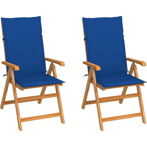 vidaXL Sillas plegables (2 unidades) con cojines azul marino, de madera maciza de teca. (1/5)