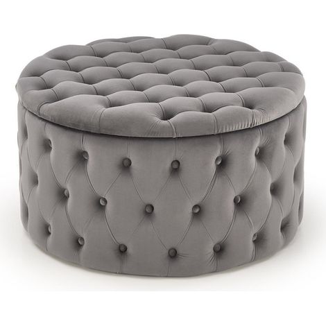 Pouf capitonné gris Ø70cm avec coffre Lydie (1/4)