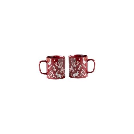 Mug de Noël en porcelaine 350 ml - Deux mugs rouges - Mug à motif de Noël - Mug de Noël bicolore (Motif de Noël - 350 ml) (1/3)