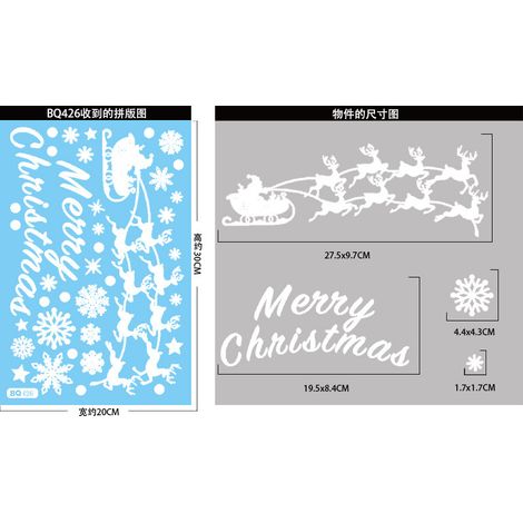 Autocollants de Noël pour fenêtres, autocollants blancs de Noël, sapin de Noël, rennes de Noël, décorations de Noël pour fenêtres, autocollants statiques pour vitres - BQ426 -