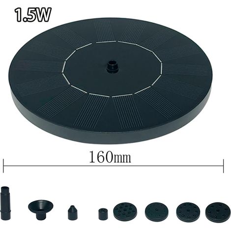 Fontaine solaire flottante d'extérieur (16 cm) pour bain d'oiseaux et aquarium, pompe submersible 7 V/1 W, décoration de jardin (1/5)