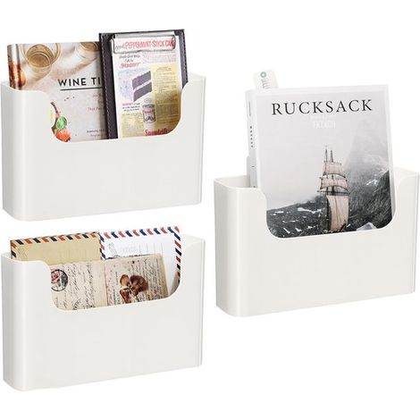 Organizador de archivos de pared Sistema de almacenamiento sin taladro Almacenamiento de documentos colgante Organizador de correo de puer,blanco (1/5)