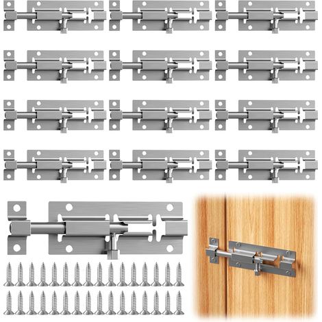12x Edelstahl Schiebeverschluss 3 Zoll – Kleiner Silberner Türriegel mit Schrauben für Haus & Garten (1/5)