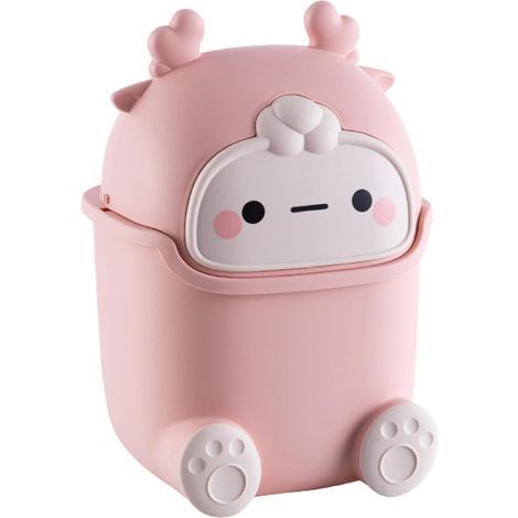 2 litri di cestino in plastica carino per camera, ufficio, gatti, bambini - Cestino per camera da letto e bambini per toeletta (Rosa) (1/5)