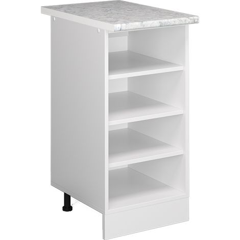 Regalunterschrank R-Line, Weiß, 40 cm mit offenen Regalen, mit Arbeitsplatte, Vicco