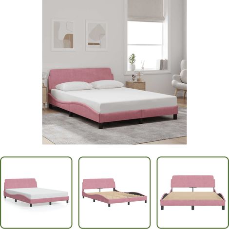 Sommeil confortable - Cadre de lit avec tête de lit Dover rose 140x200cm velours (1/5)