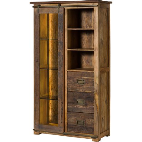 Vitrine Mango / Altholz natur lackiert 100x45x175 cm montiert RAILWAY LIMITED 126 (1/3)