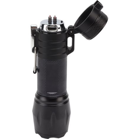 Briquet électrique étanche anti-vent en alliage d'aluminium, avec lampe torche, 3,7 V, noir (1/5)