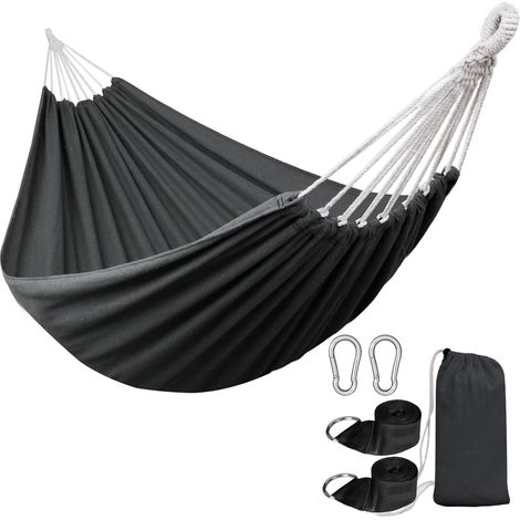 Hamac de camping portable en coton avec sangles de suspension pour jardin, terrasse, balcon, extérieur et intérieur (1/5)
