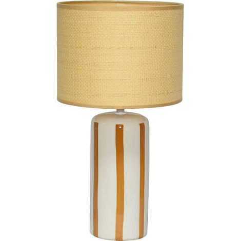 sweeek - Indoor-Tischlampe Keramik Lampenschirm mit Rattanoptik H 44 cm (1/5)