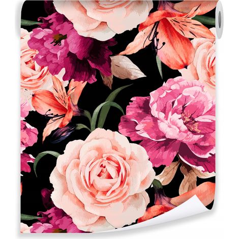 Papier peint fleurs roses pivoines déco murale chambre – rouleau 0,5 x 10 m intissé Wallarena