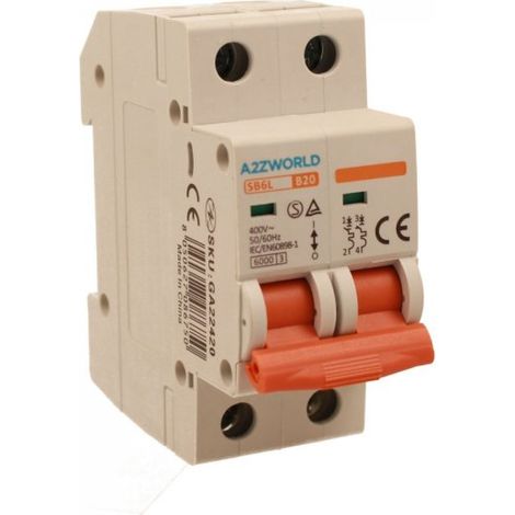 MCB Interruttore Magnetotermico Automatico Curva B 2P 2M 6000A B20A AC 400V IP20 IEC60898-1 SB6L