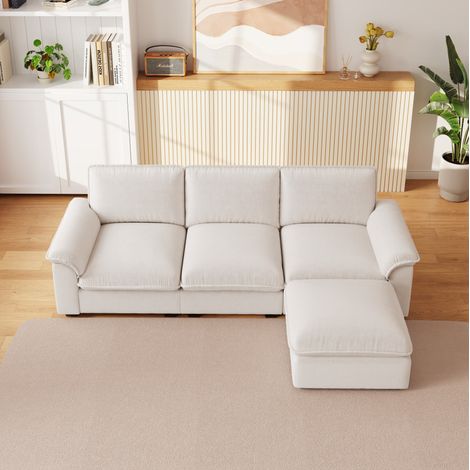 Modulares Ecksofa 4-Sitzer mit Ottomane, 260 x 154 x 86 cm, Chenille beige HAVRYA (1/5)