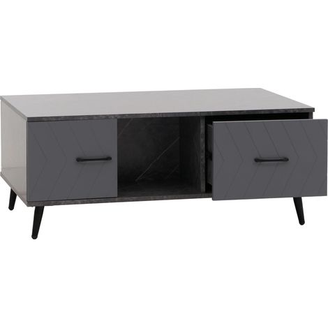 Tavolino rettangolare con cassetti motivo a spina di pesce ed effetto marmo grigio 103 cm 42 x 103 x 60 cm finitura opaca in MDF grigio 040009784