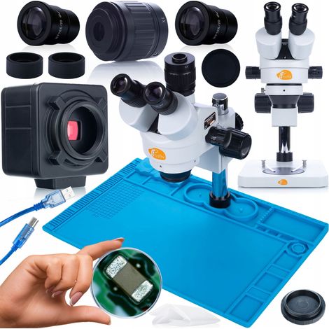 Kit de microscopio Mercury Pro MSMP-T-PS1 + c谩mara Crux PRO KMCP-HDMI-USB de 5 MP de la serie Plantes PRO + tapete de silicona (base de hierro) de 480 x 320 mm