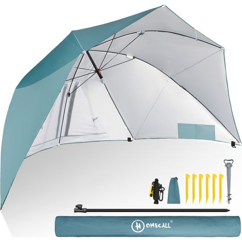 HOMECALL Strandmuschel mit umbrella system UV-resistentes 50+ Umfunktionieren zum Sonnenschirm Strandschirm, für 2-3 Personen-Blau